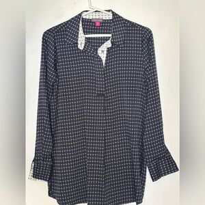 Vince Camuto Navy and White Patterned Tunic